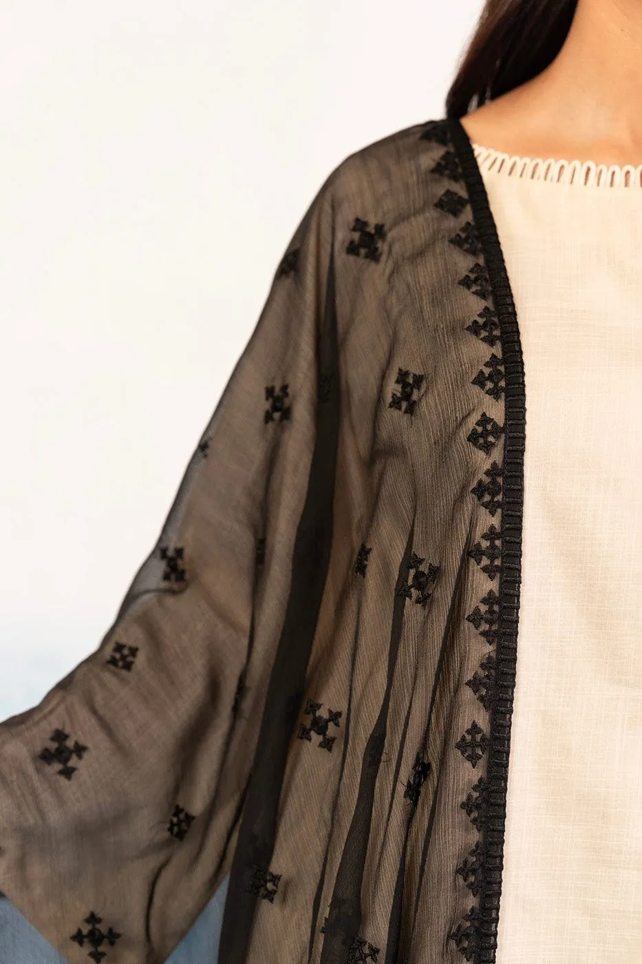 1 Pc Embroidered Chiffon Dupatta