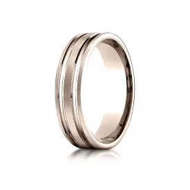 14k Rose Gold 6mm Comfort-fit Satin-finished With Parallel Grooves Carved Design Band