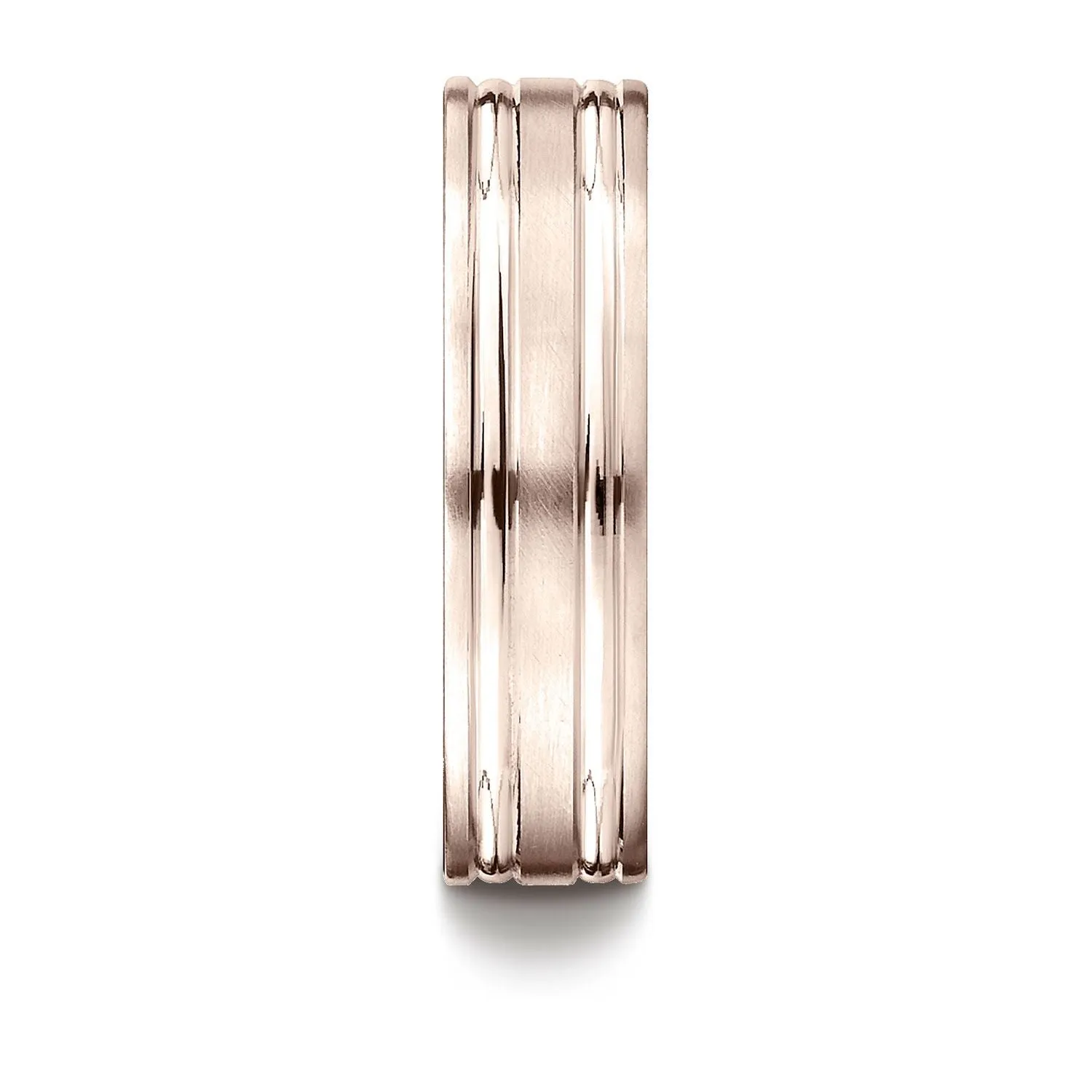 14k Rose Gold 6mm Comfort-fit Satin-finished With Parallel Grooves Carved Design Band