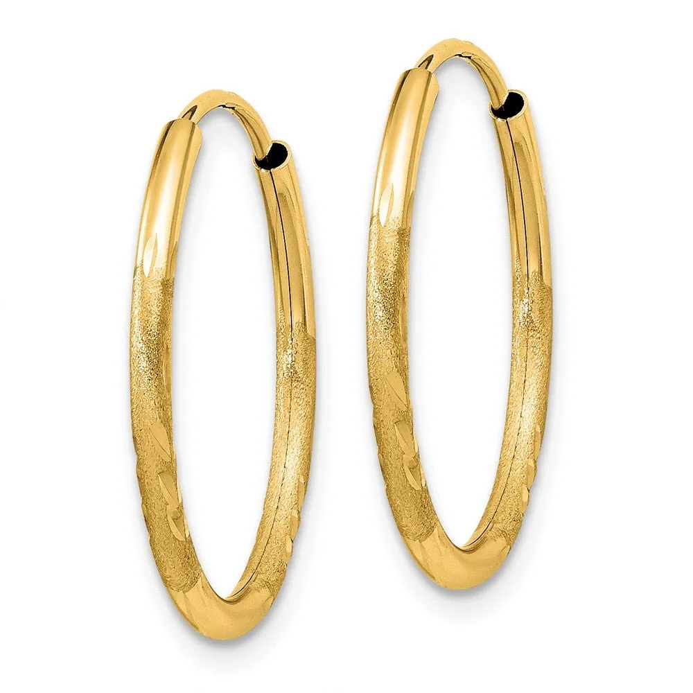 1.5mm x 20mm 14k Yellow Gold Satin Diamond-Cut Endless Hoop Earrings