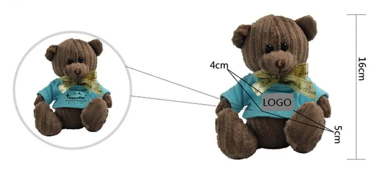 16cm Teddy Bear Plush Toy With Vertical Striped Fur