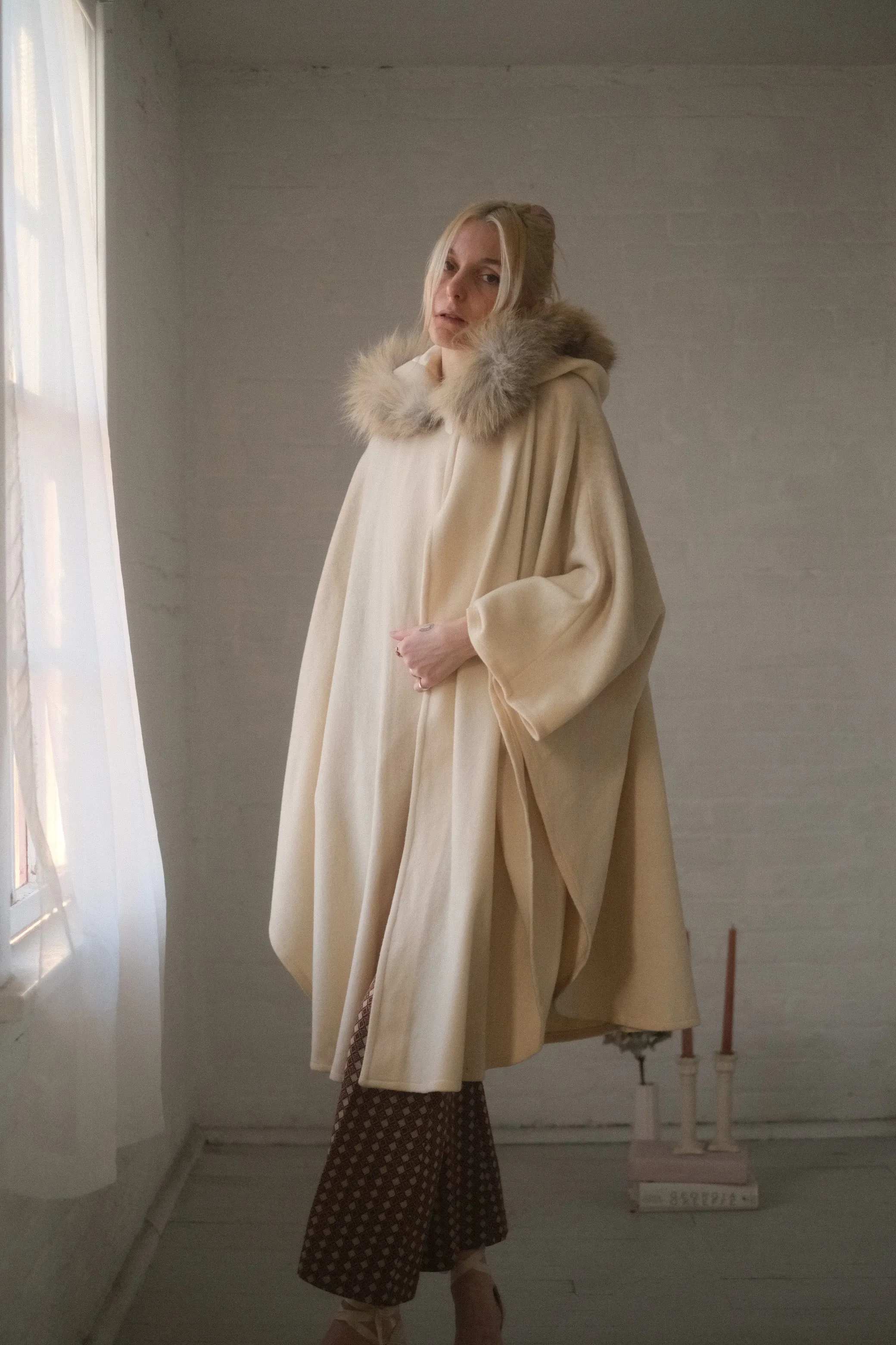 1980s Fur Hooded Ivory Cape