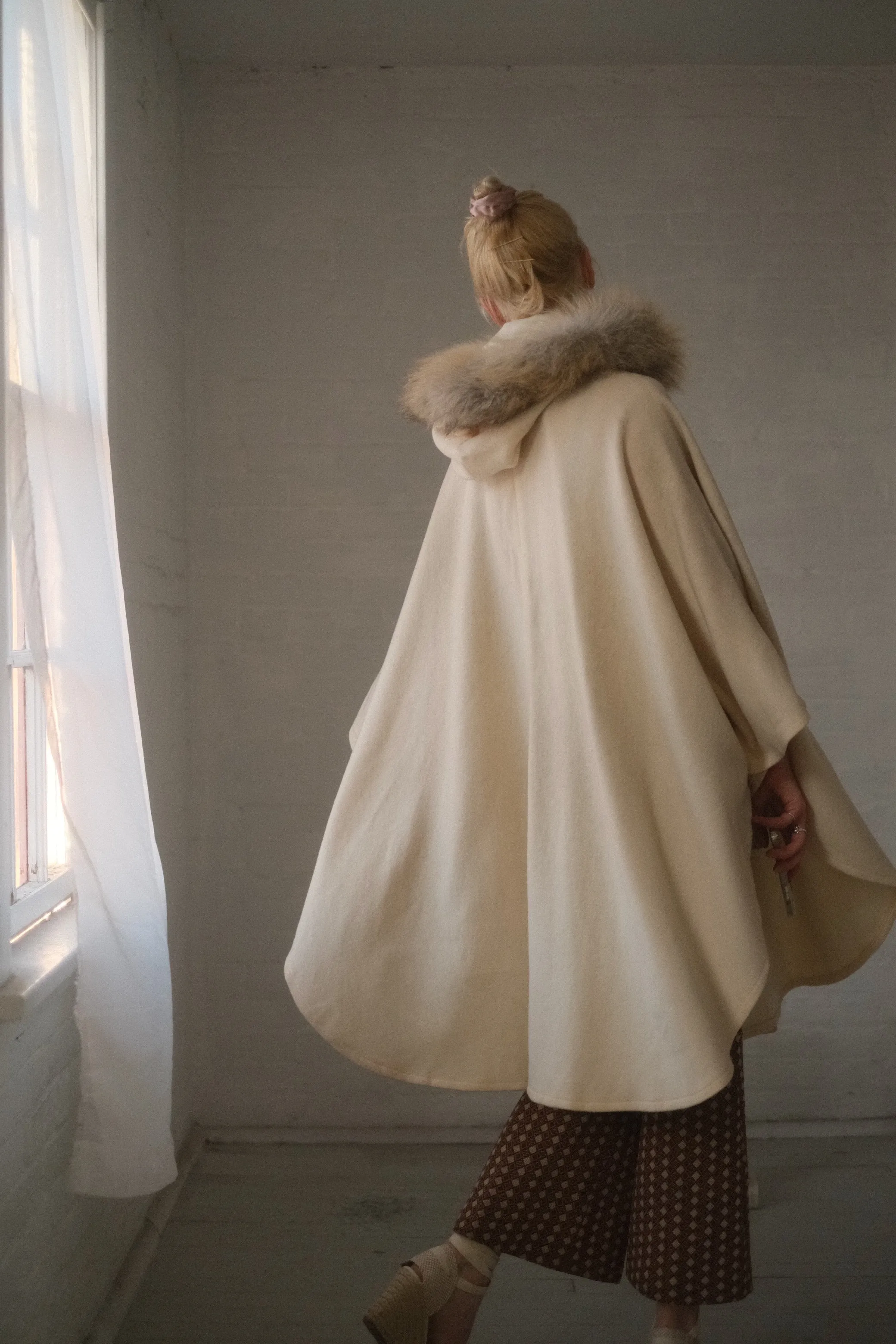 1980s Fur Hooded Ivory Cape