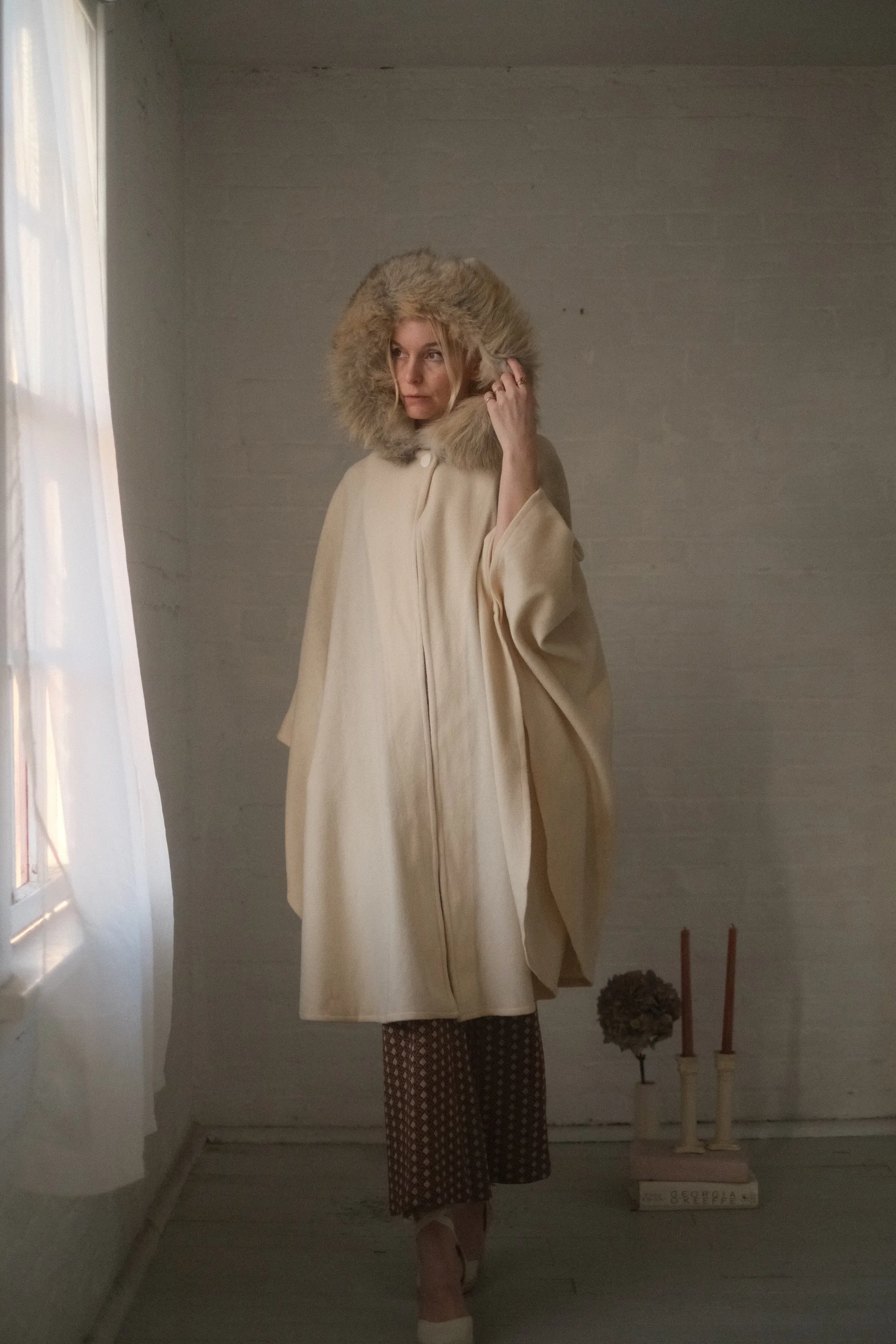 1980s Fur Hooded Ivory Cape