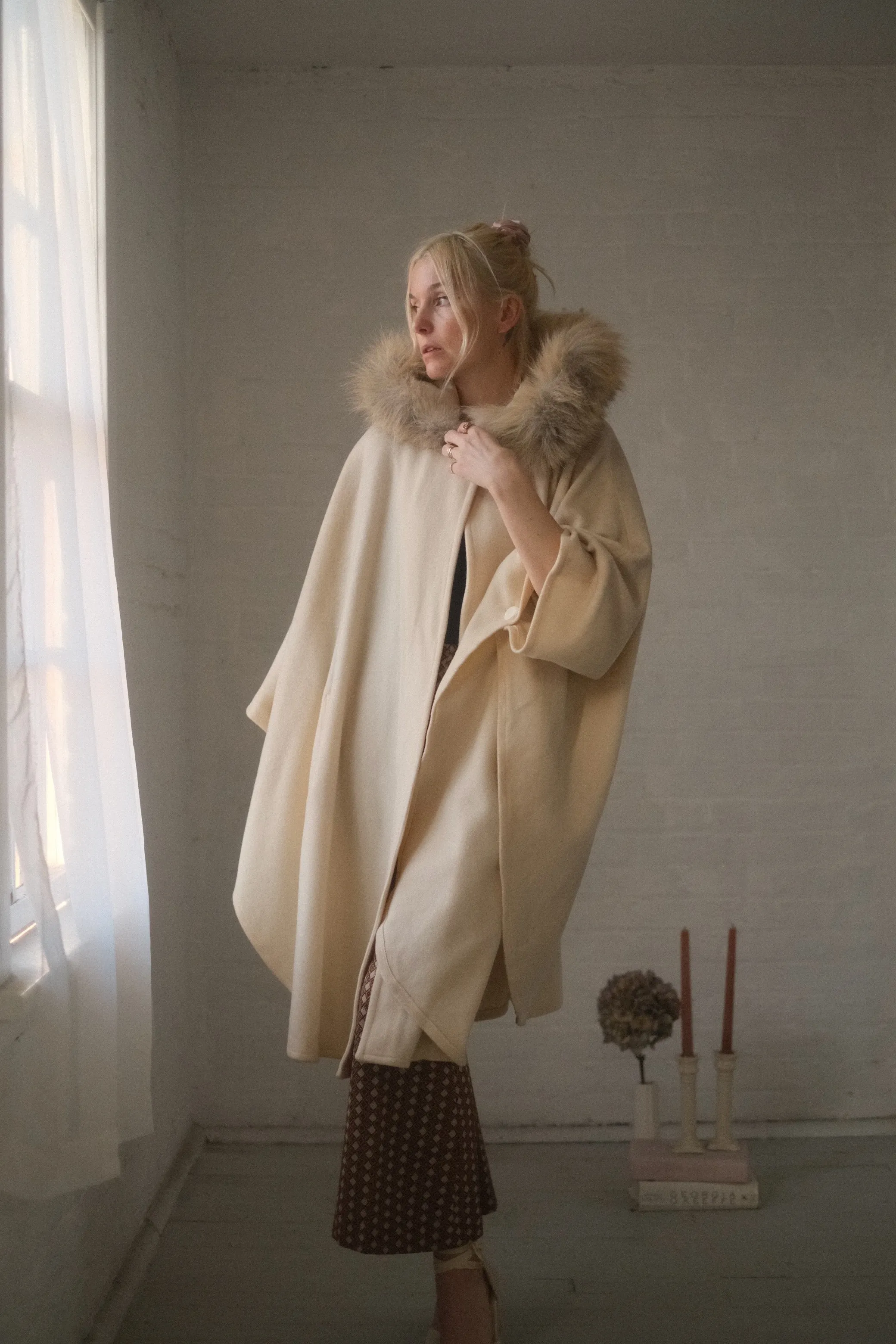 1980s Fur Hooded Ivory Cape