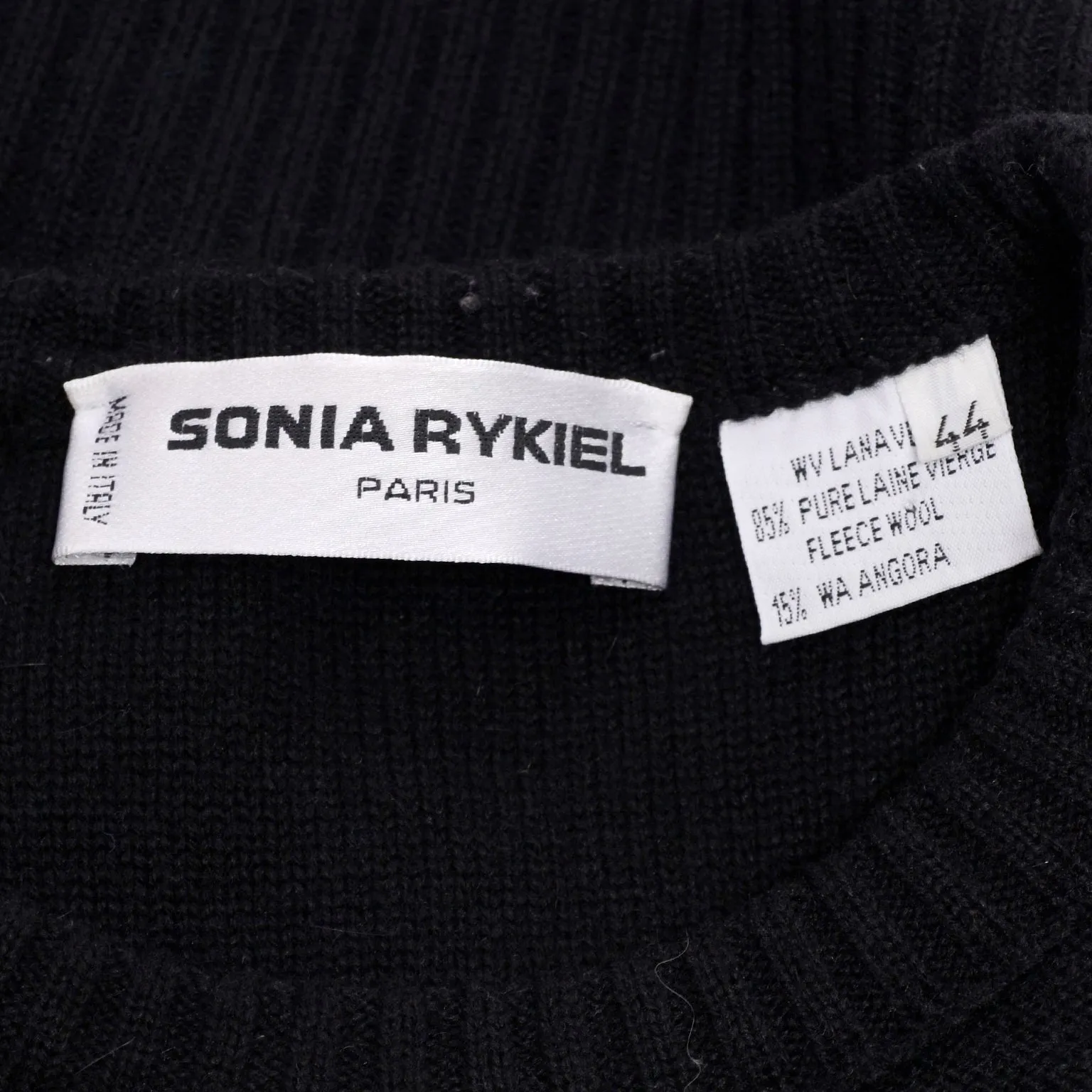 1980s Sonia Rykiel Kiss Vintage Lips Sweater in Black Angora Wool Blend