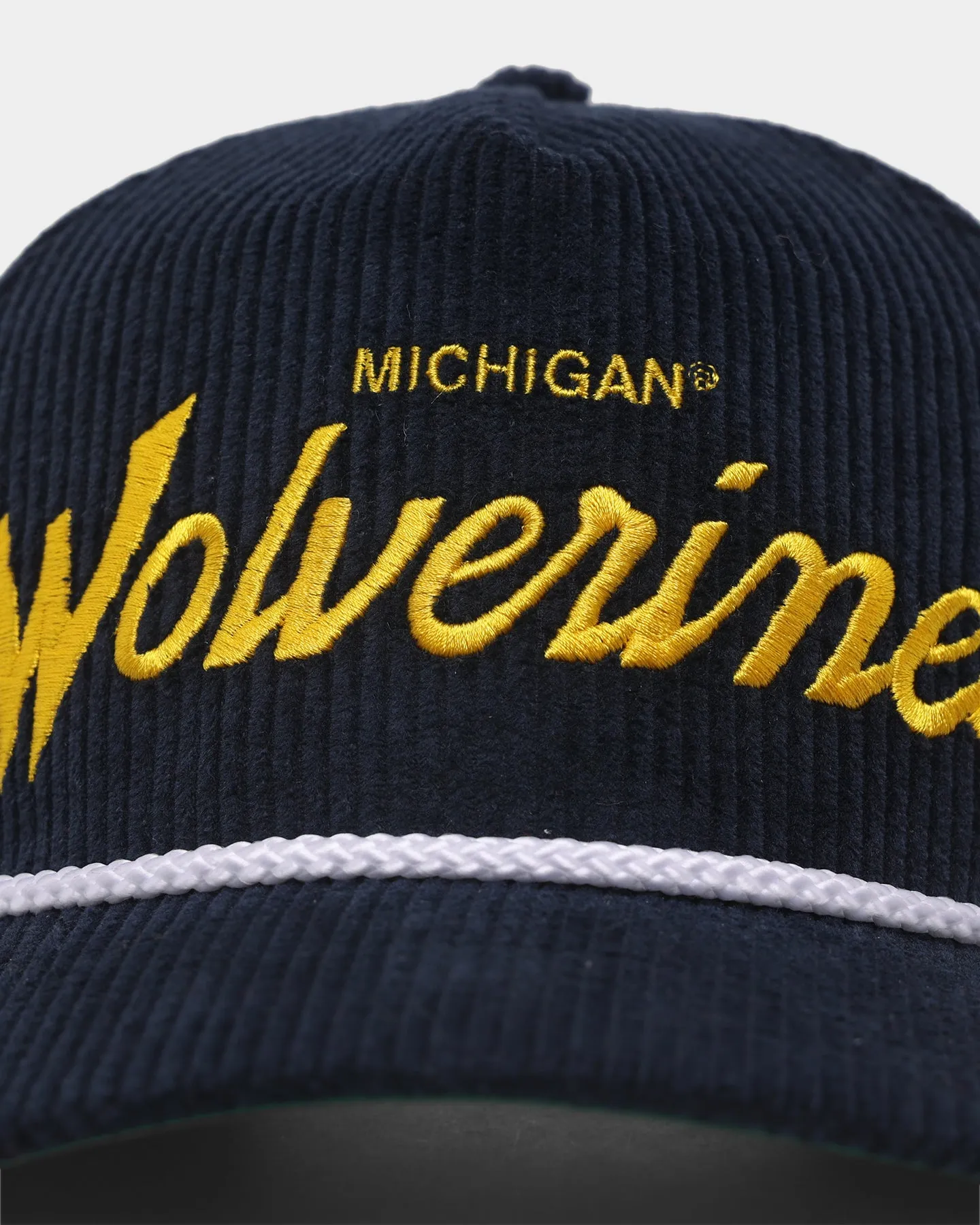 47 Brand NCAA Navy Snapback Hat - Michigan Wolverines Corduroy Crossrope Hitch with Team Script