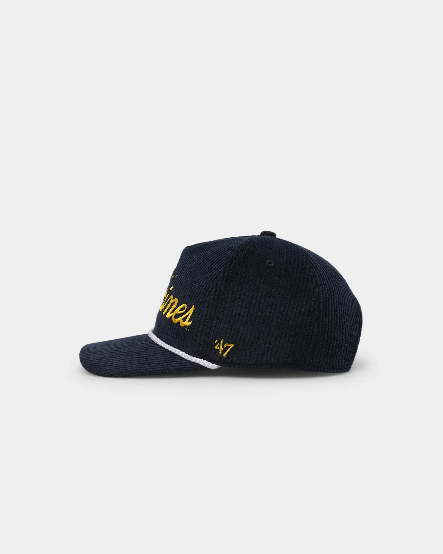 47 Brand NCAA Navy Snapback Hat - Michigan Wolverines Corduroy Crossrope Hitch with Team Script