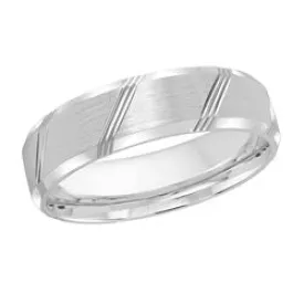 6MM White Gold Carved Satin Wedding Band