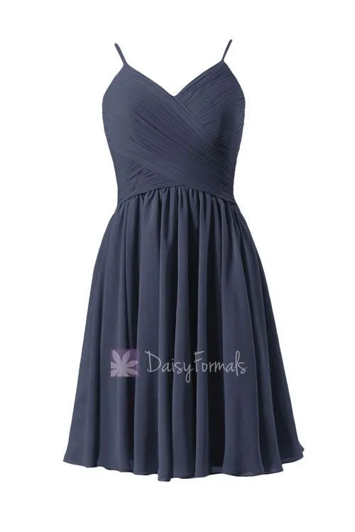 A-line Navy Bridesmaid Dress Short Bridesmaid Dress Chiffon Party Dress Homecoming Dress (BM8515)