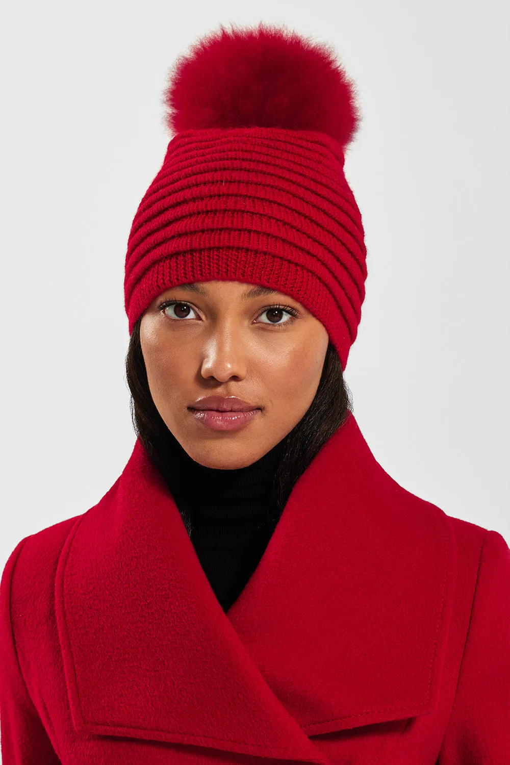 Adult Ribbed Hat With Oversized Fur Pompon