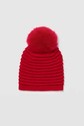 Adult Ribbed Hat With Oversized Fur Pompon