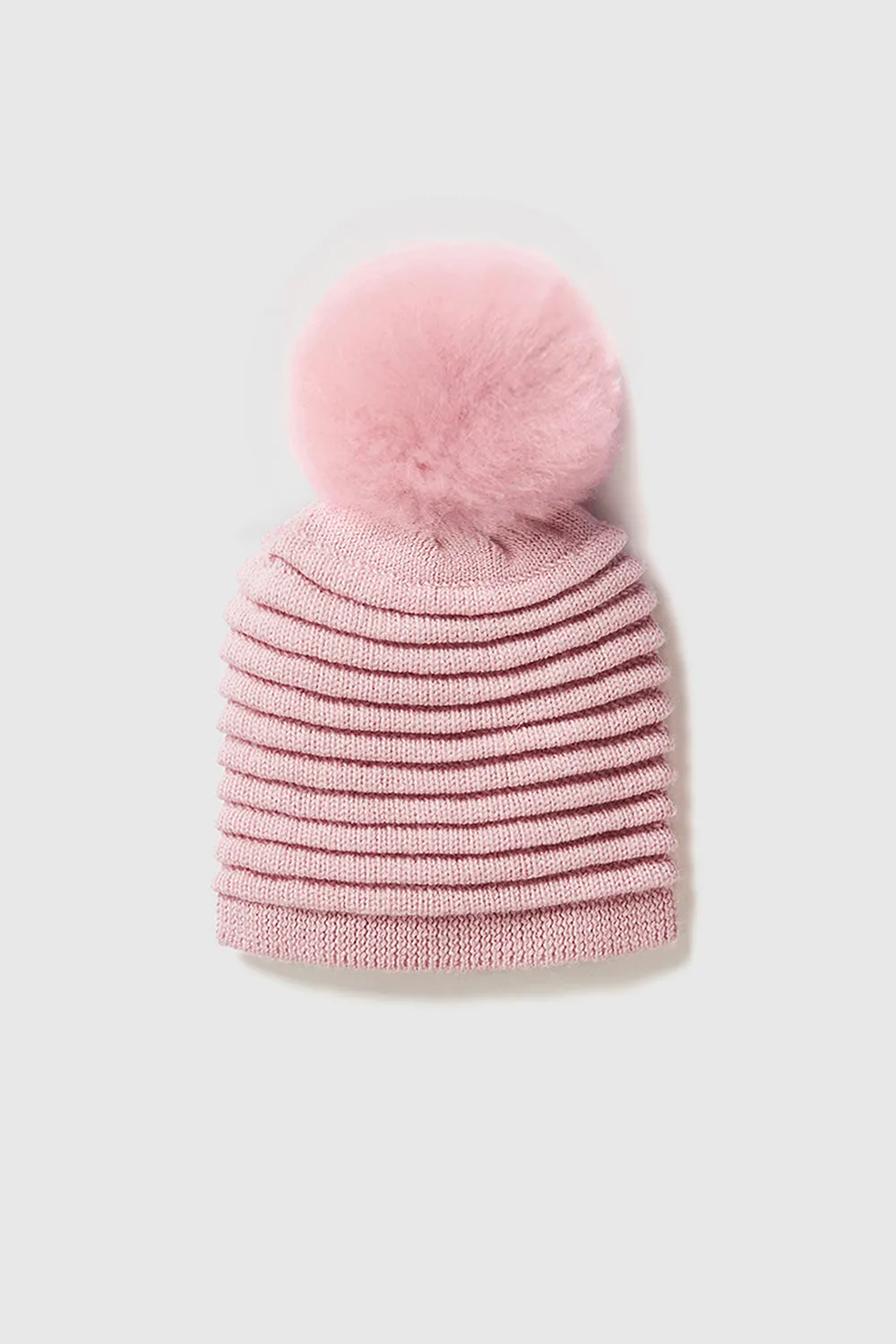 Adult Ribbed Hat With Oversized Fur Pompon