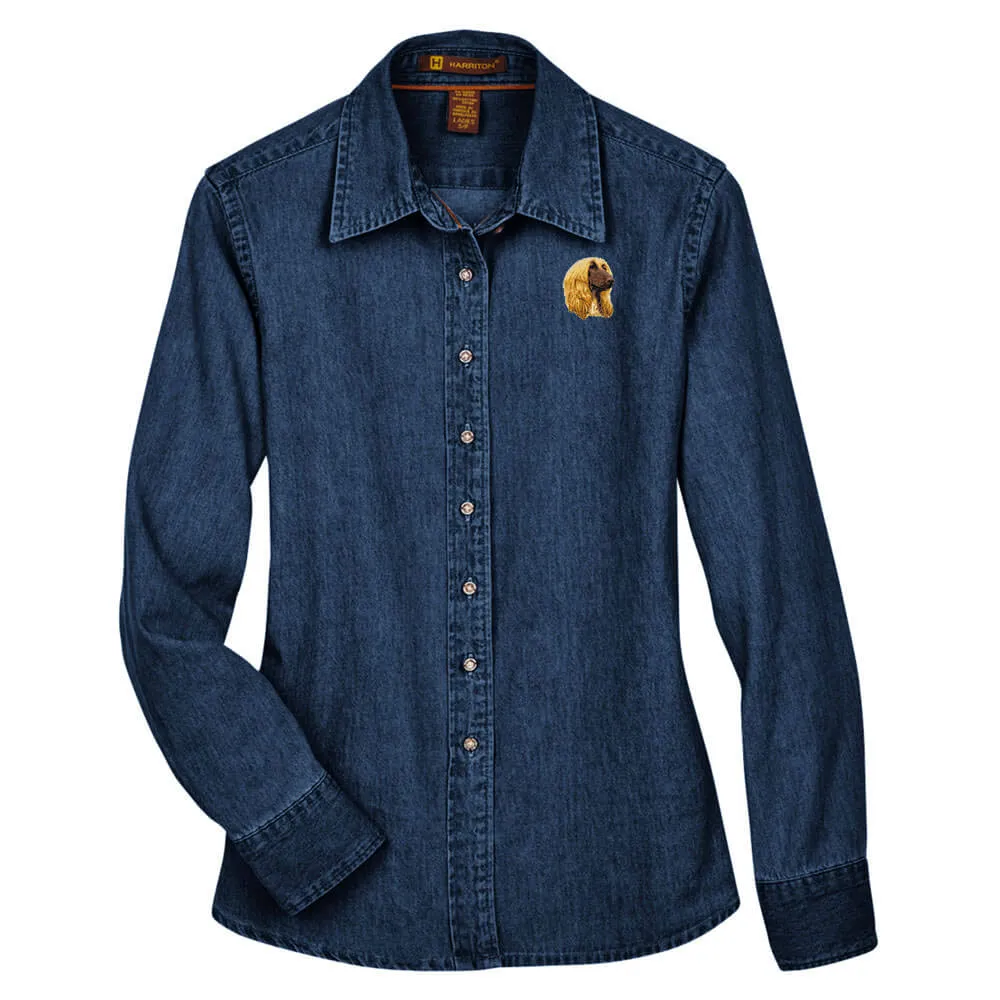 Afghan Hound Embroidered Ladies Denim Shirts