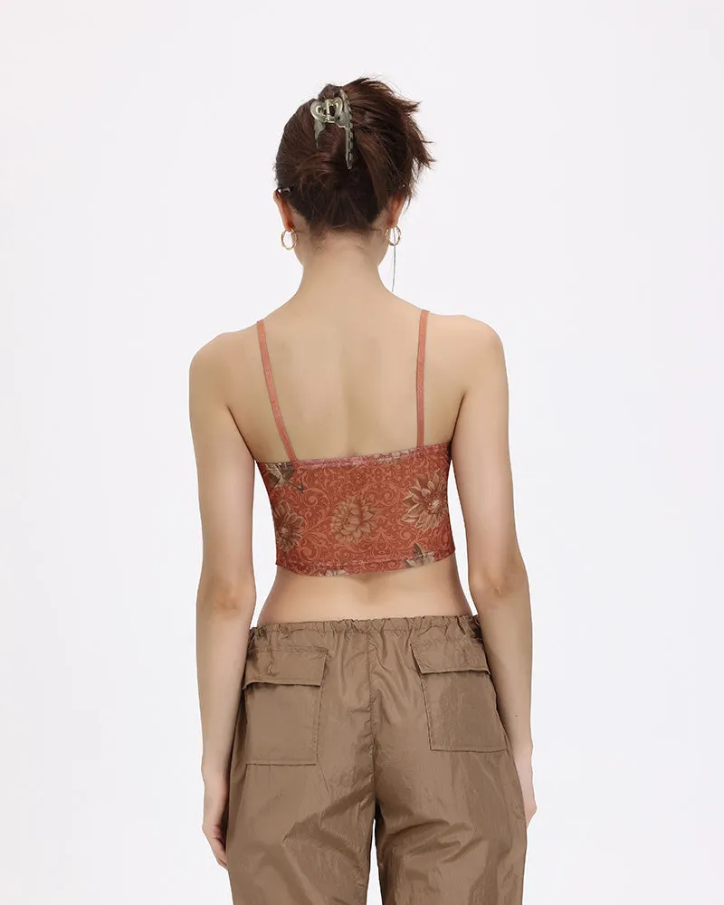 Apricot Leaf Lace Corset Cami Top