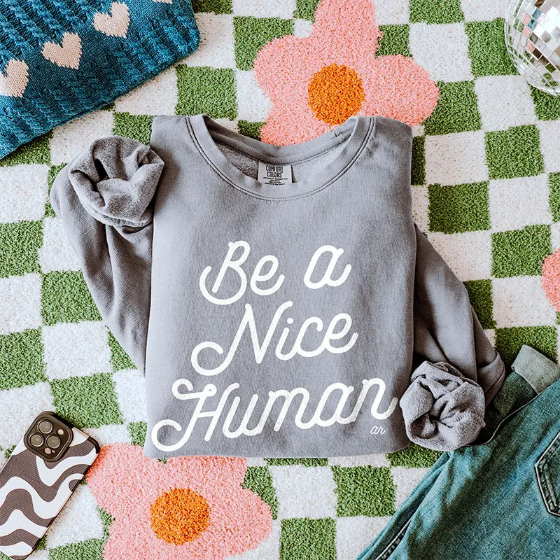 Be A Nice Human Retro Fleece Sweatshirt (Wholesale)