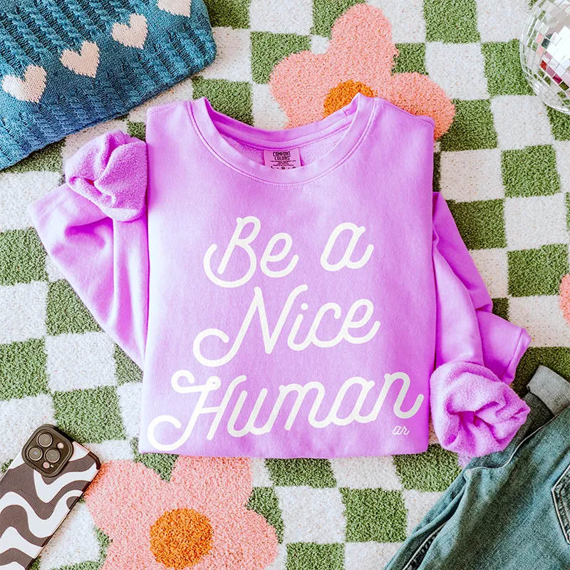 Be A Nice Human Retro Fleece Sweatshirt (Wholesale)