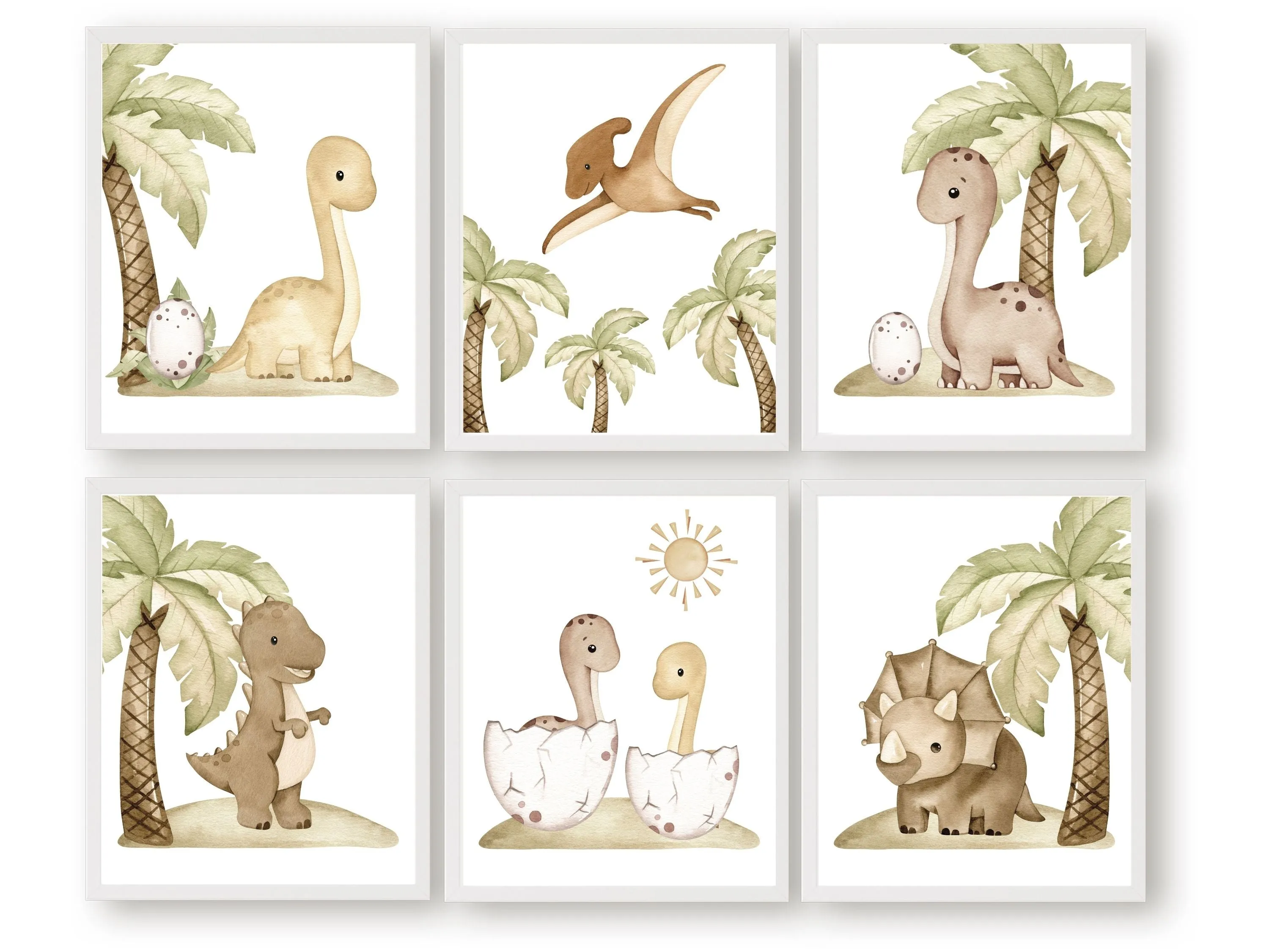 Beige Dinosaur Jungle Nursery Prints