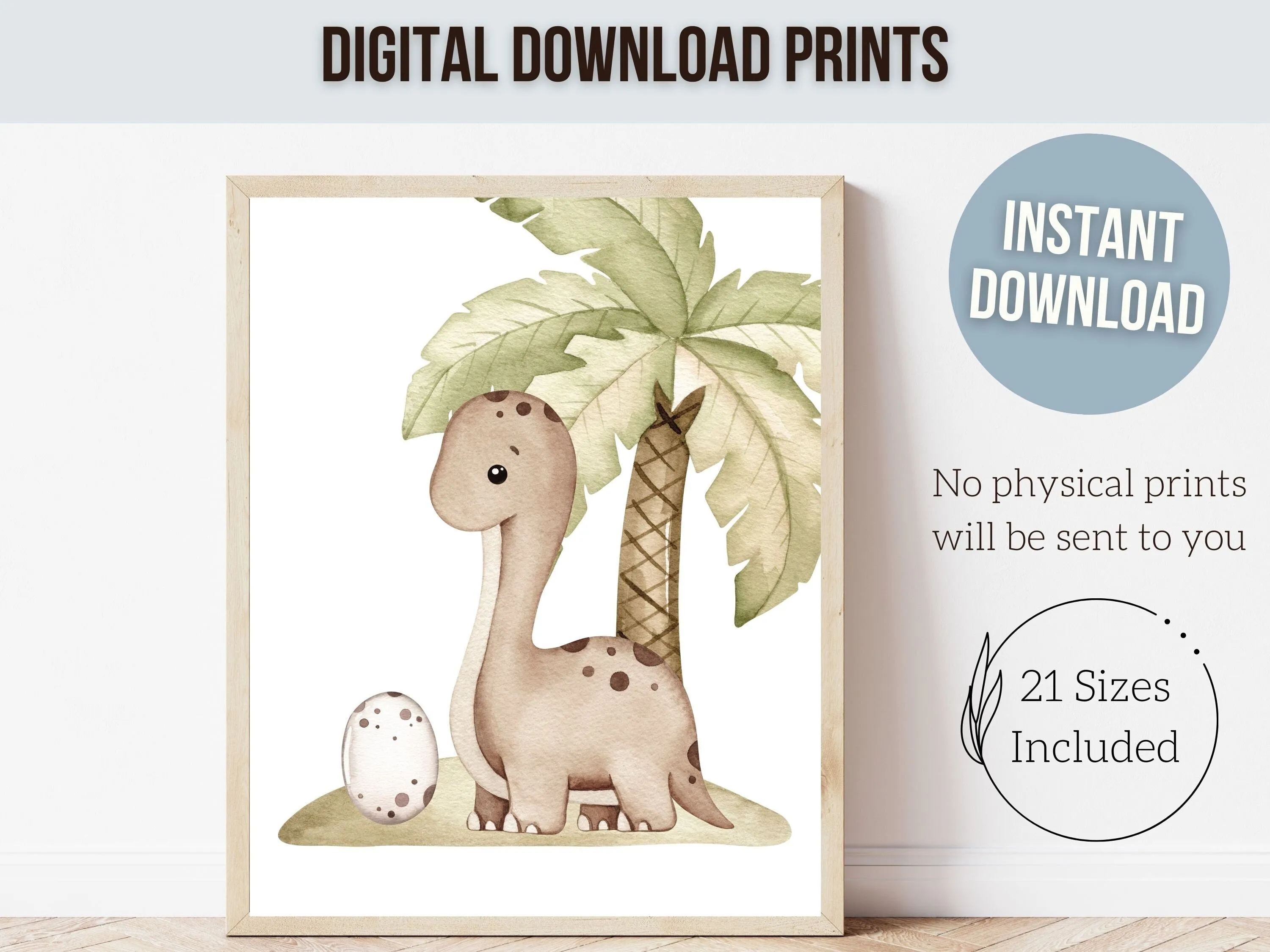 Beige Dinosaur Jungle Nursery Prints