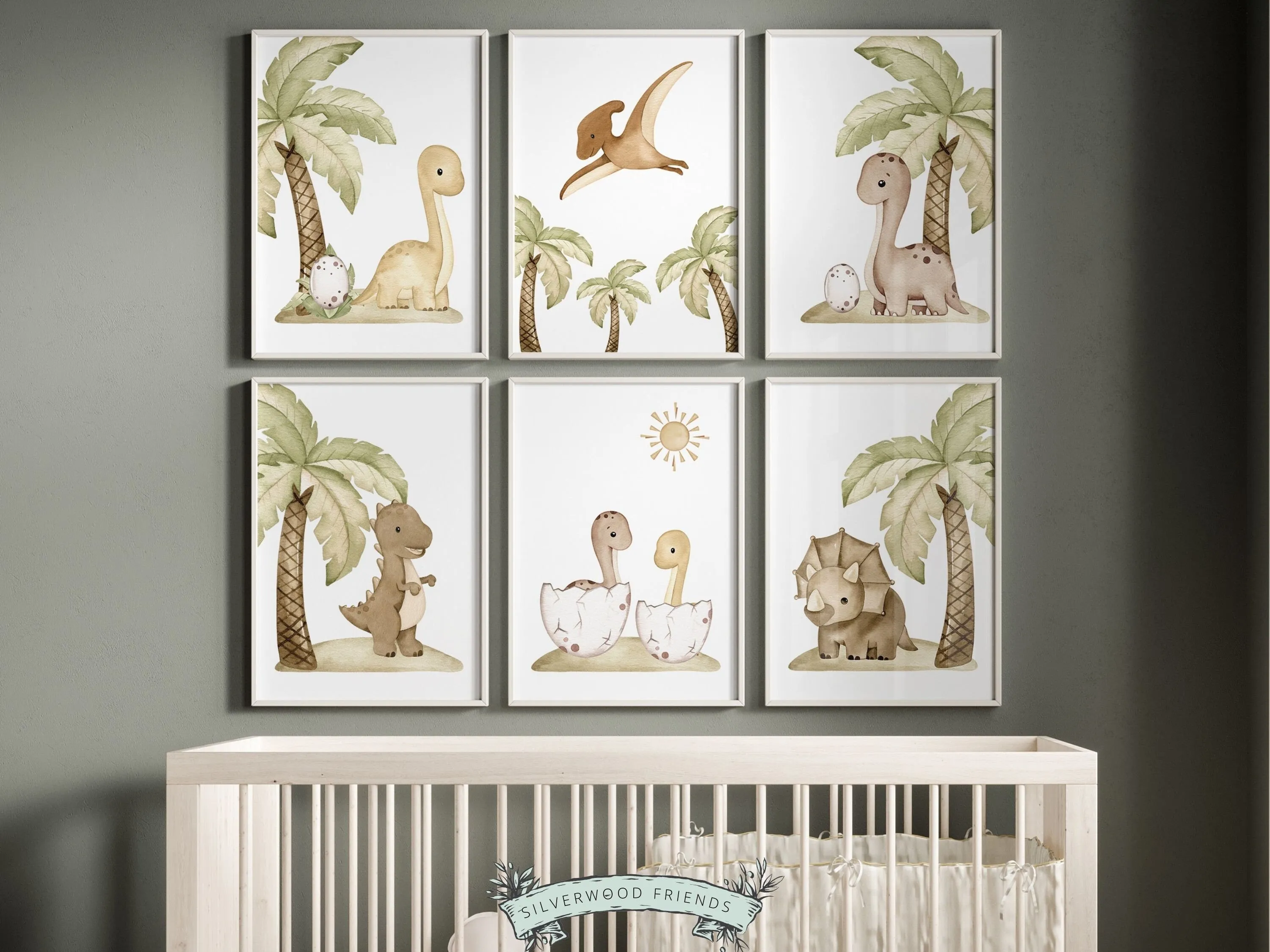 Beige Dinosaur Jungle Nursery Prints