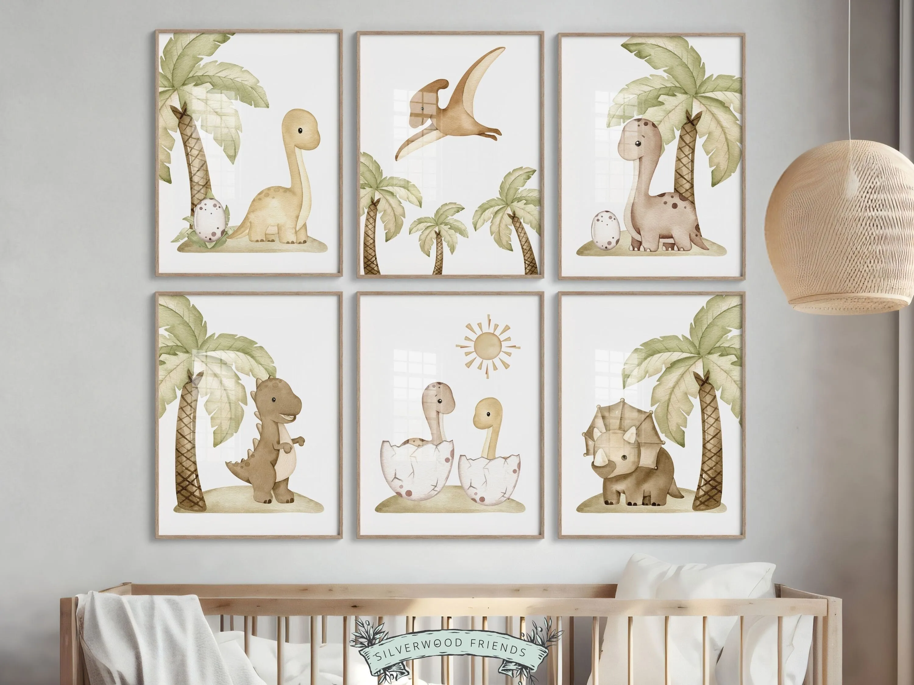 Beige Dinosaur Jungle Nursery Prints