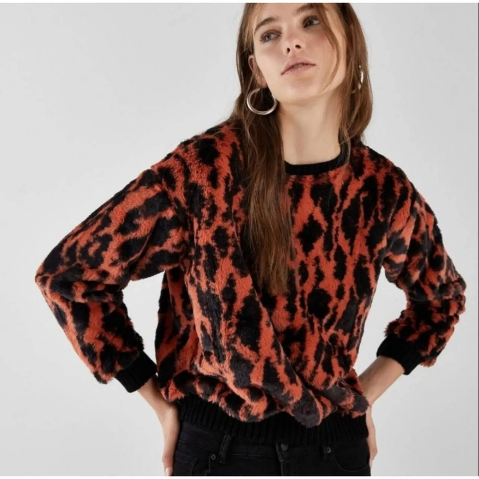 Bershka Fuzzy Jacquard Leopard Print Sweater Small