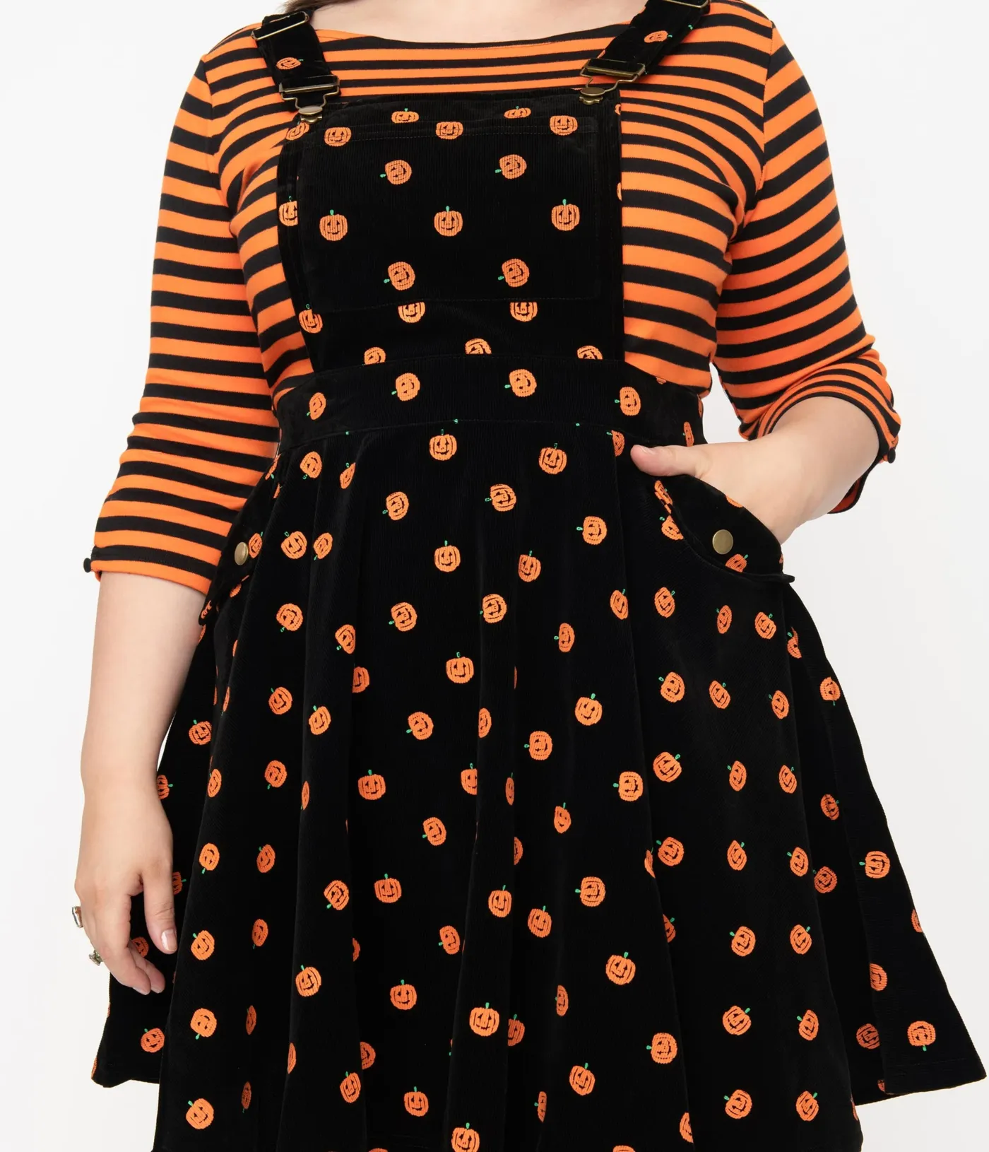 Black and Orange Pumpkin Patch Corduroy Brionna Pinafore Dress