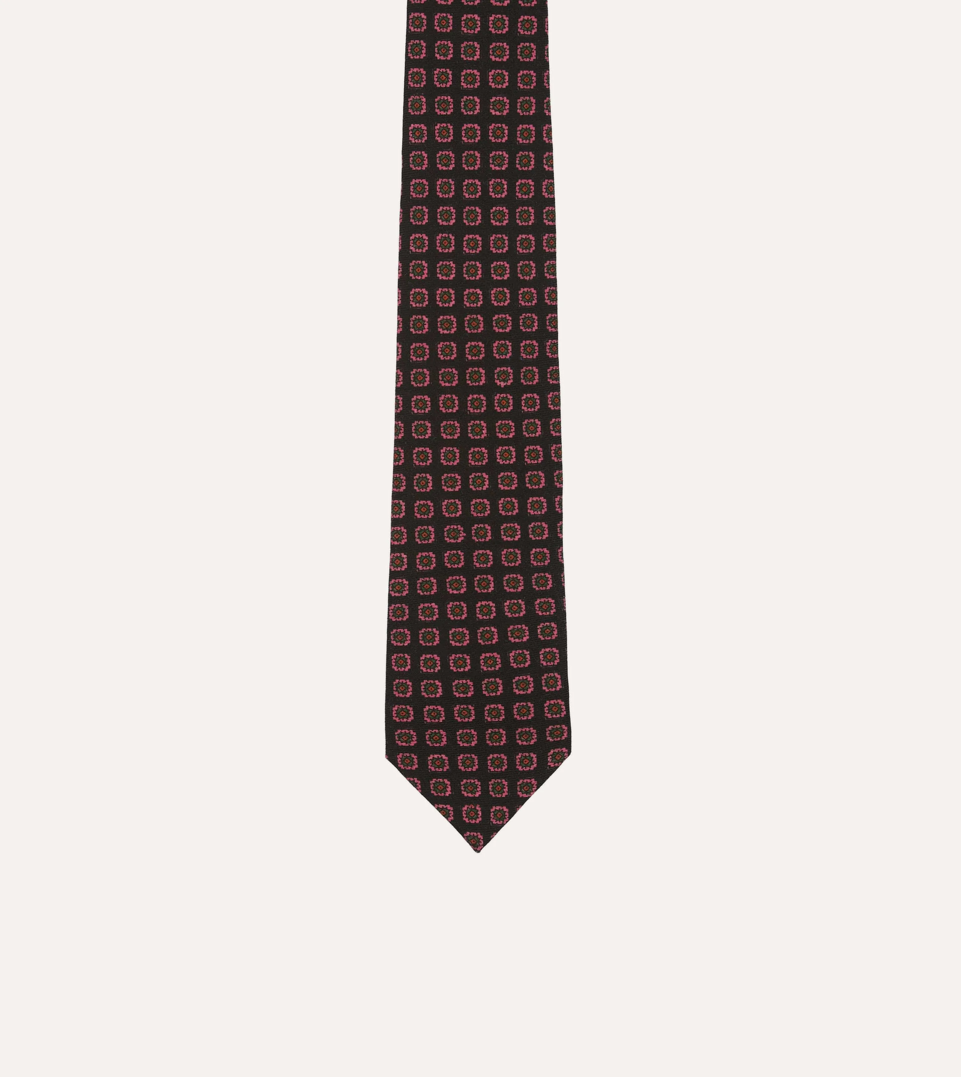 Black Red, and Green Diamond Print Check Self-Tipped Wool Tie