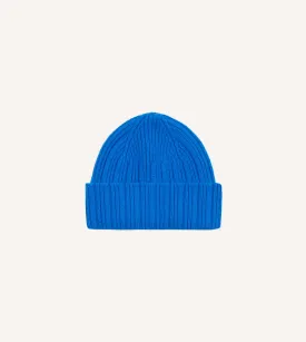 Blue Angora Lambswool Ribbed Knit Cap