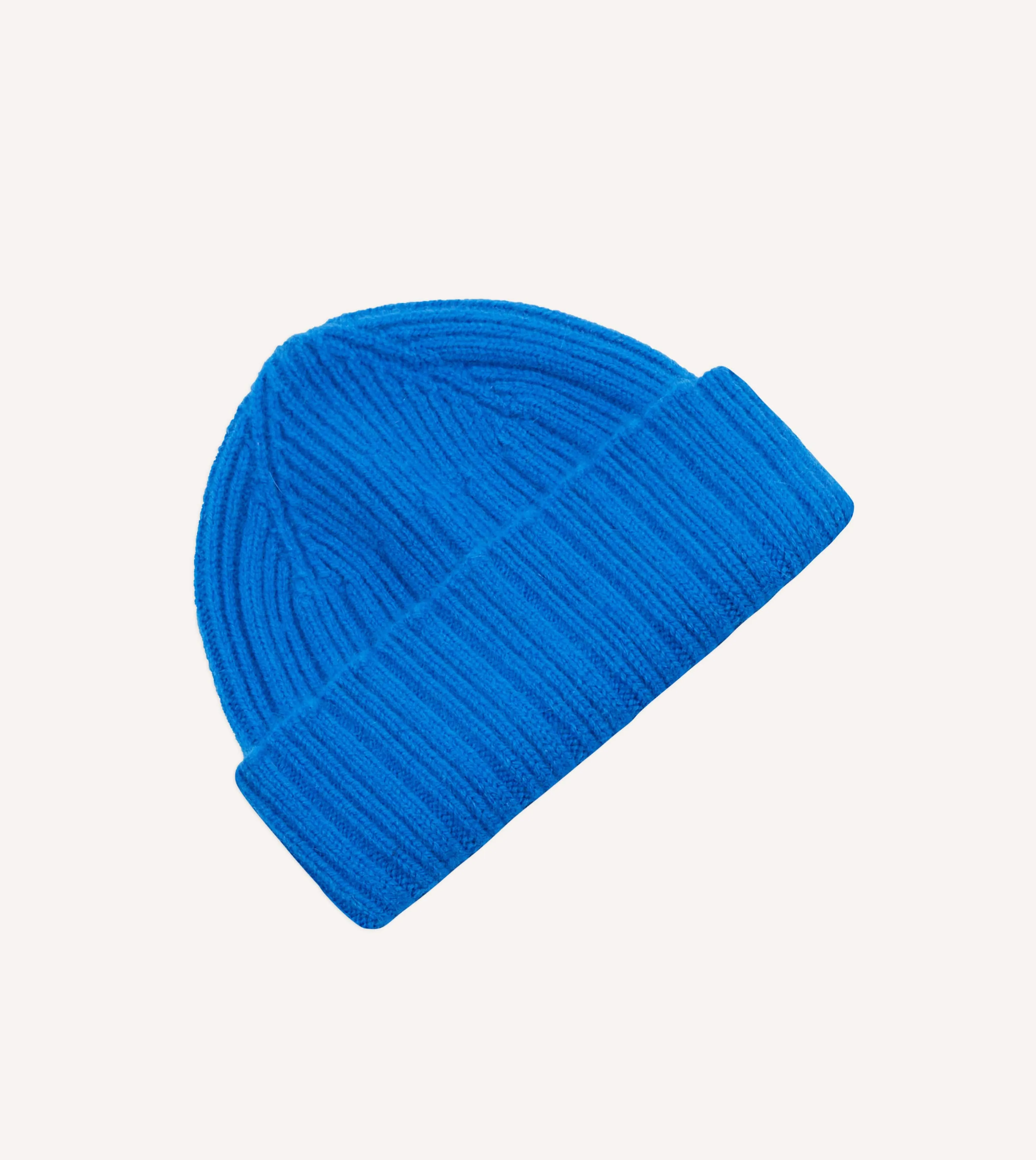 Blue Angora Lambswool Ribbed Knit Cap