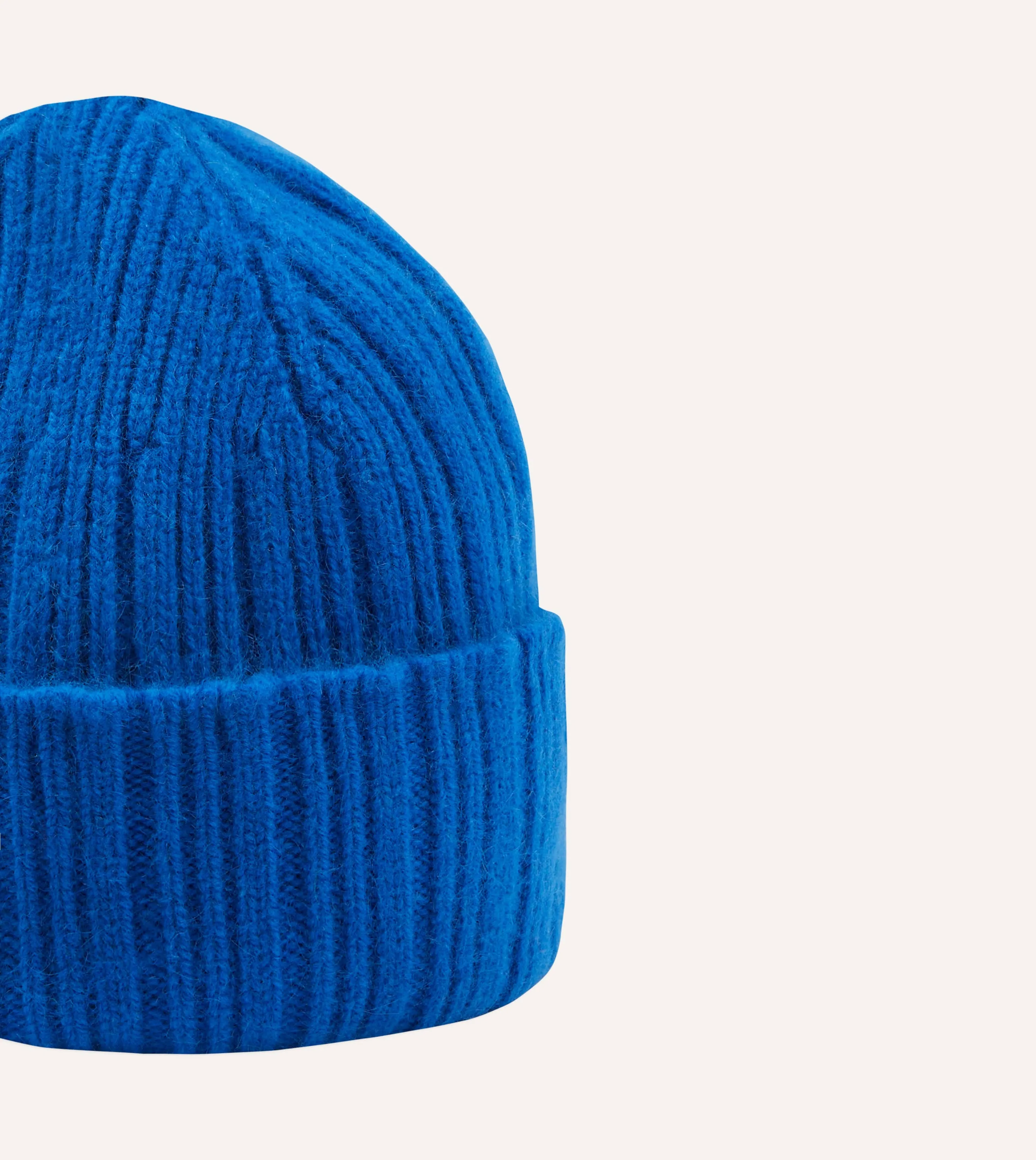 Blue Angora Lambswool Ribbed Knit Cap