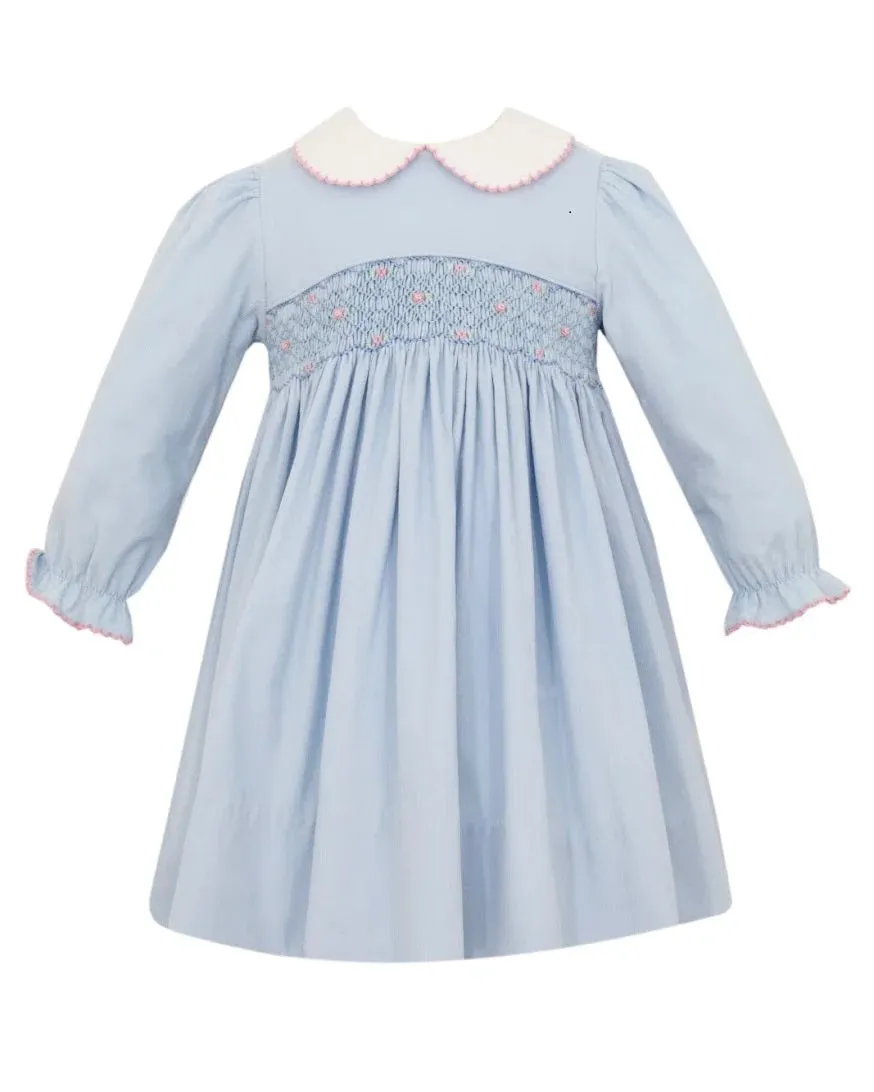 Blue Corduroy L/S Smocked Dress