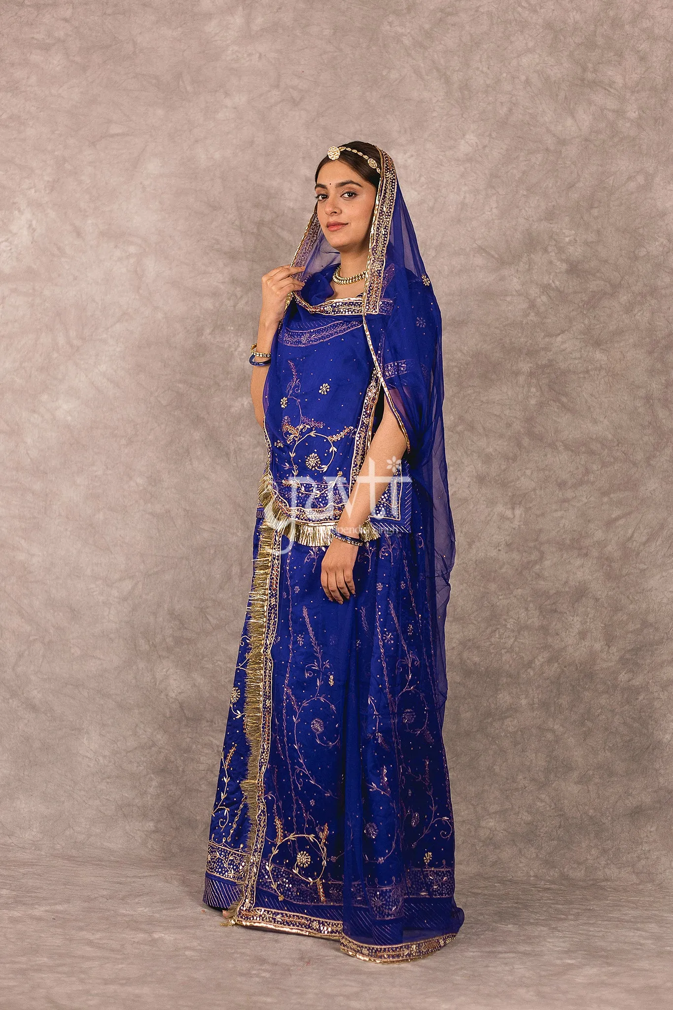 Blue Dori sequins work Bamber Satin Rajputi Poshak