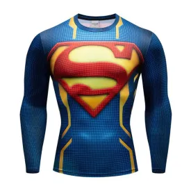 Blue SUPERMAN Long Sleeve Compression Shirt For Men