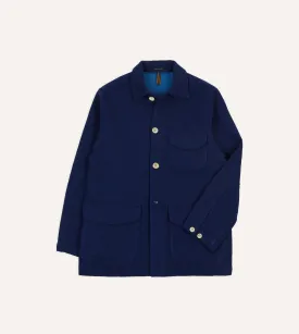 Blue Wool-Linen Three-Pocket Chore Jacket