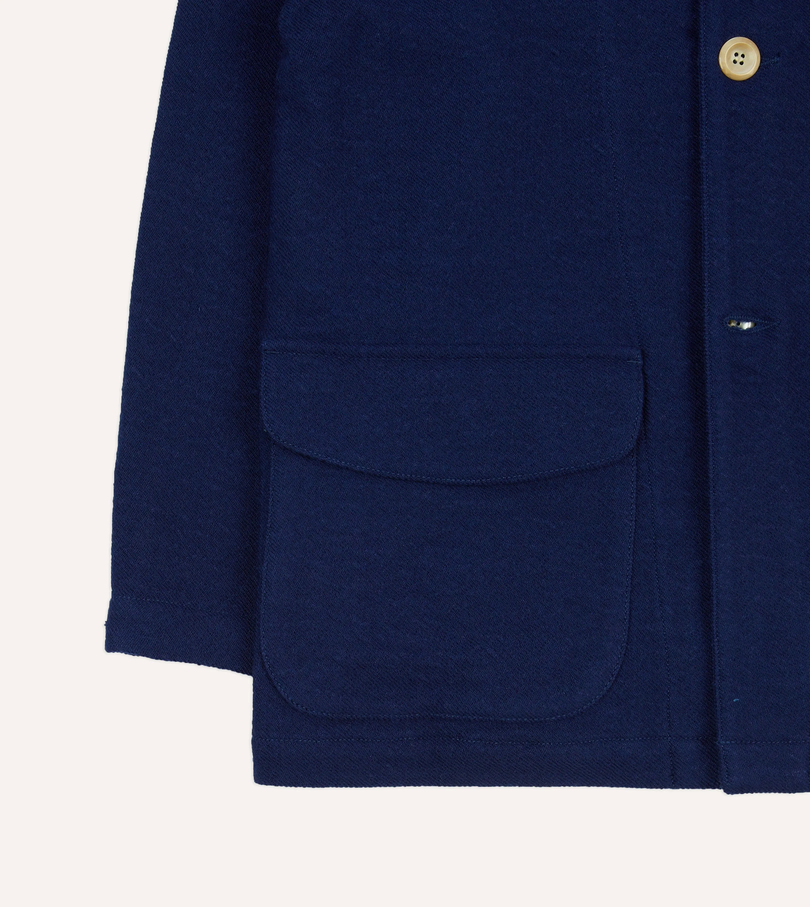 Blue Wool-Linen Three-Pocket Chore Jacket