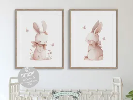 Blush Pink Bunny Nursery Prints - Set of 2