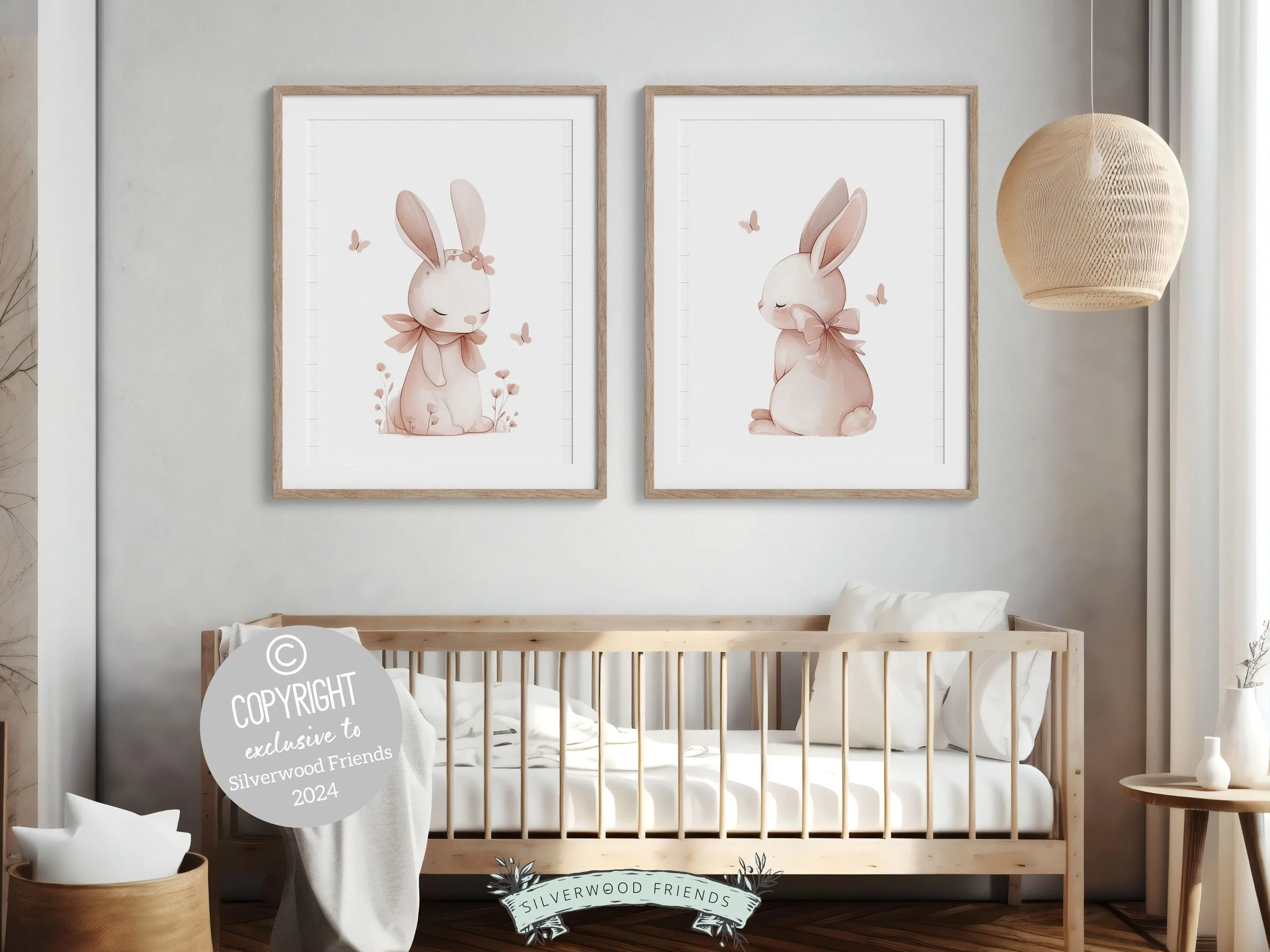 Blush Pink Bunny Nursery Prints - Set of 2