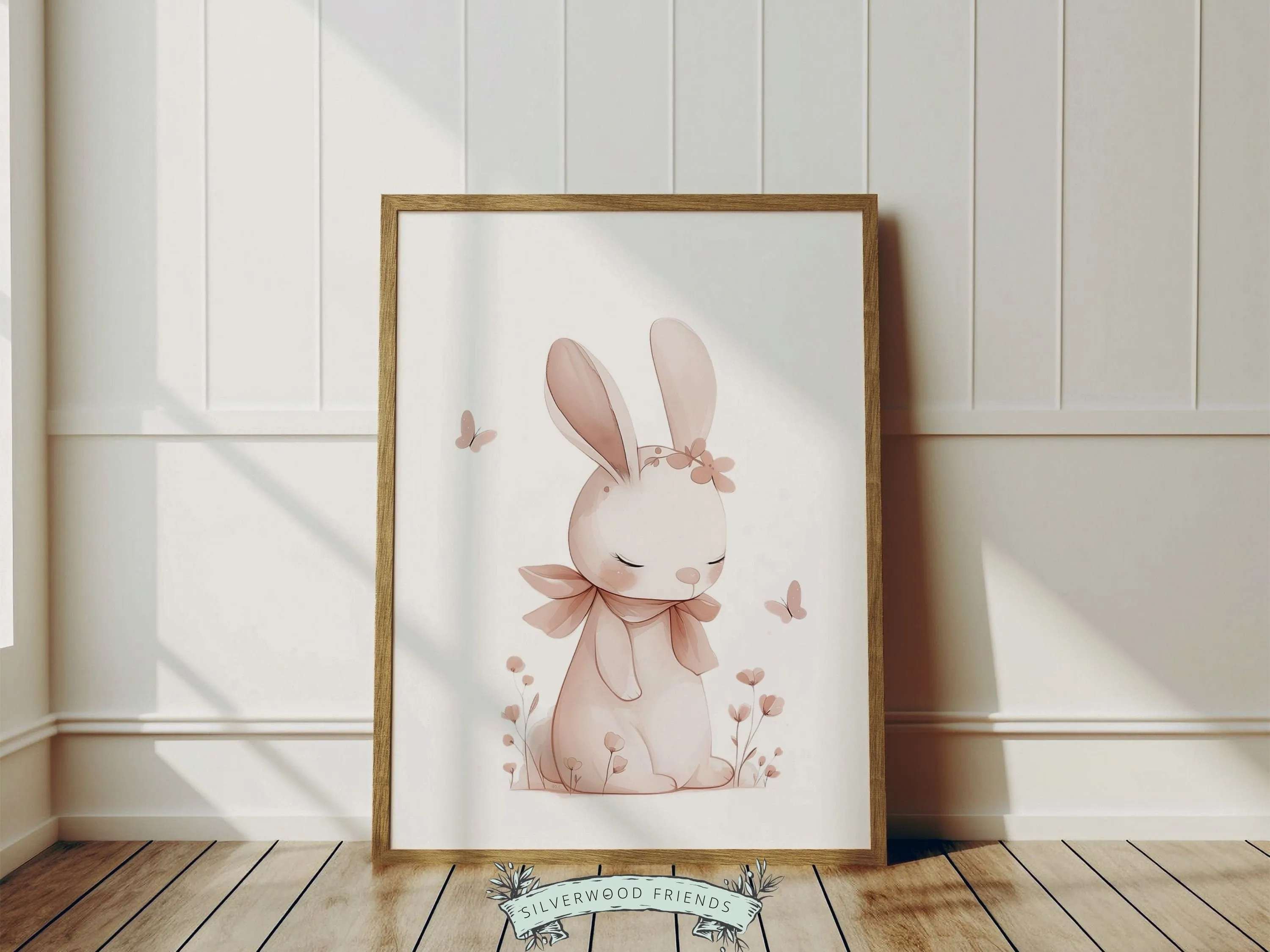 Blush Pink Bunny Nursery Prints - Set of 2