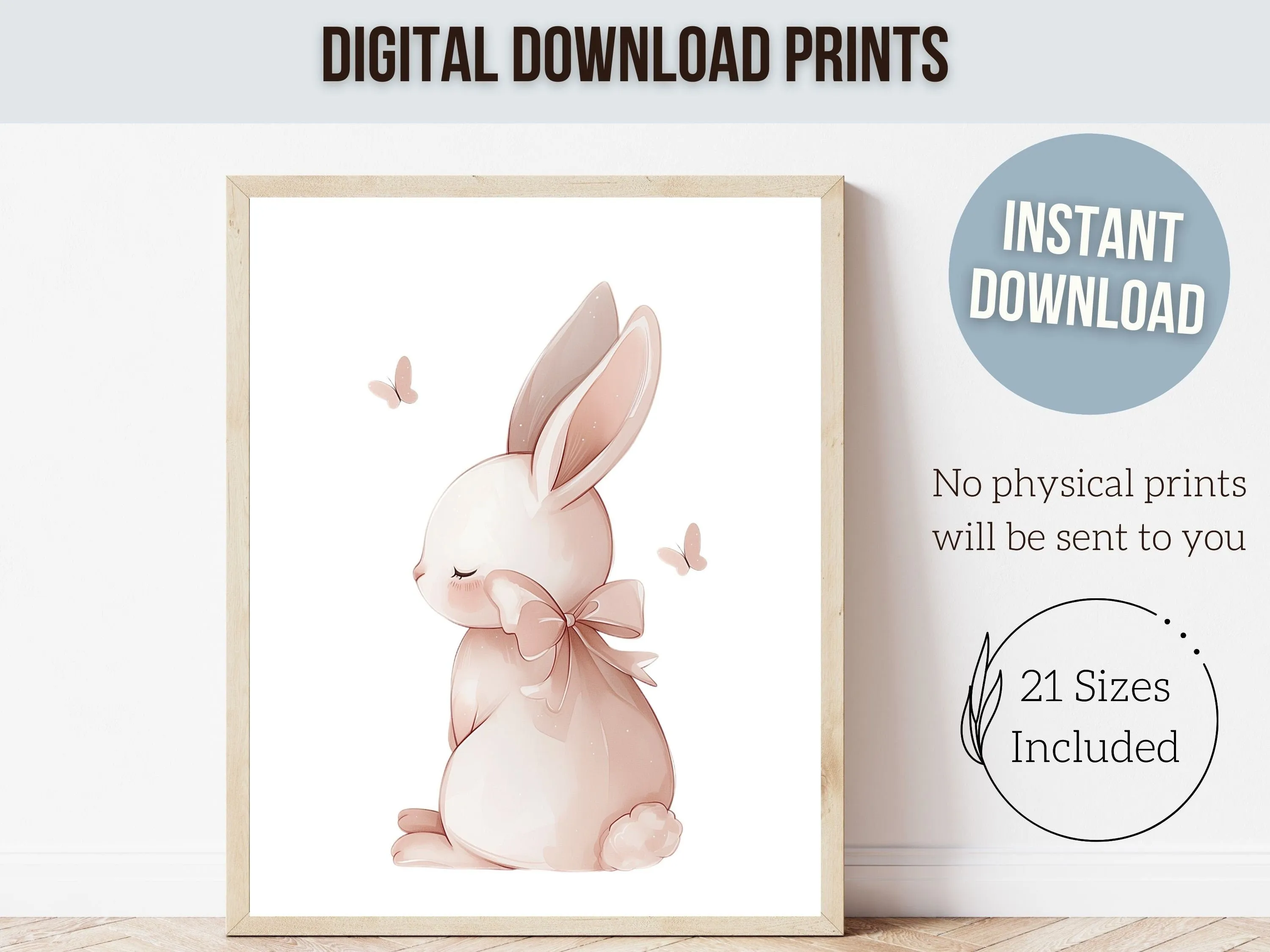 Blush Pink Bunny Nursery Prints - Set of 2