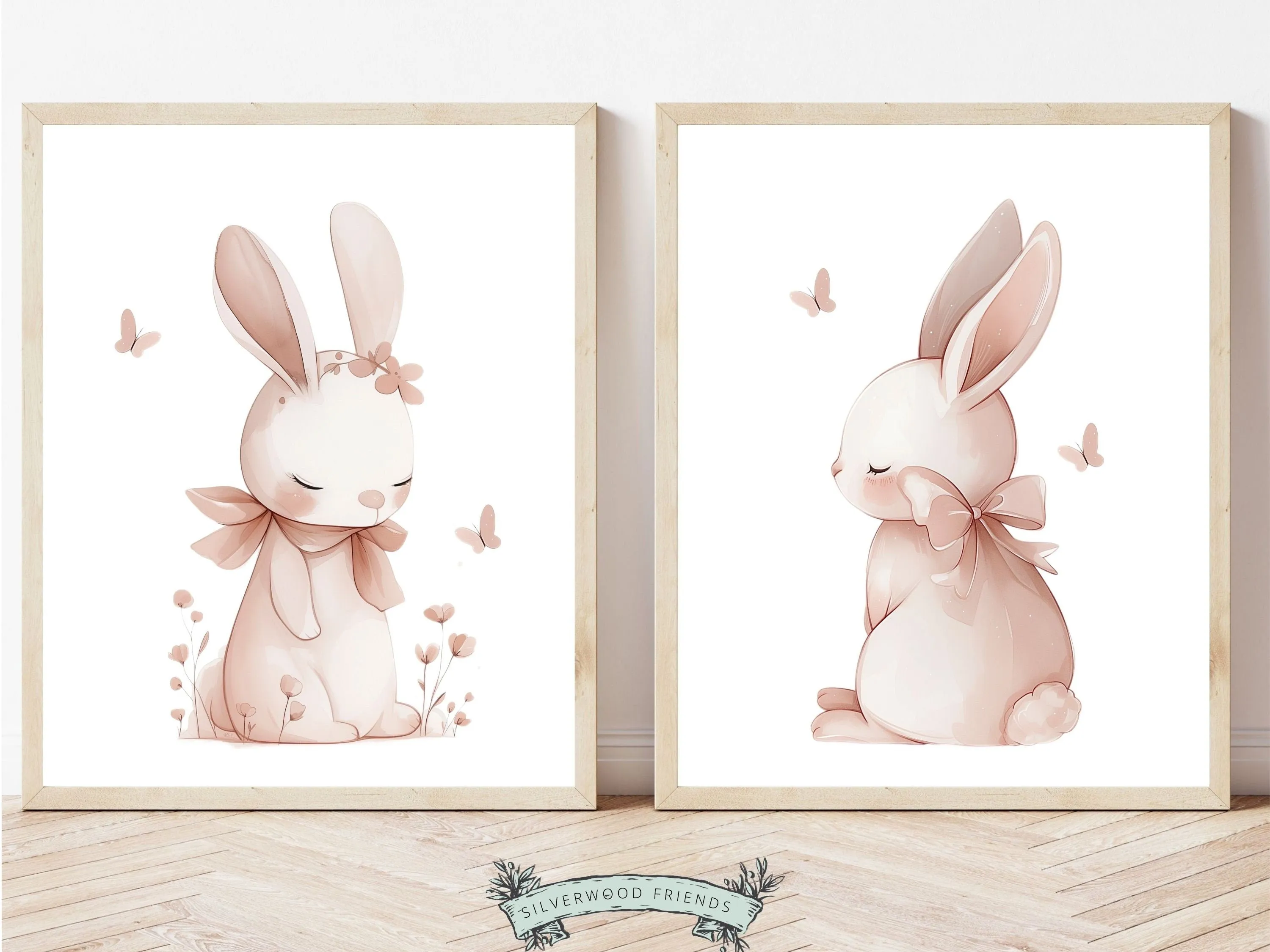 Blush Pink Bunny Nursery Prints - Set of 2