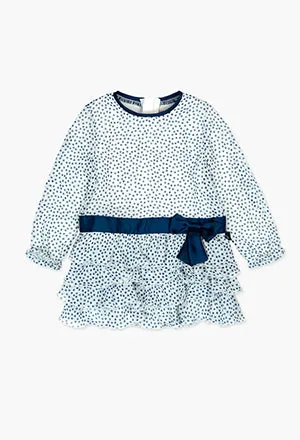 Boboli Chiffon Dot Dress- Navy/White