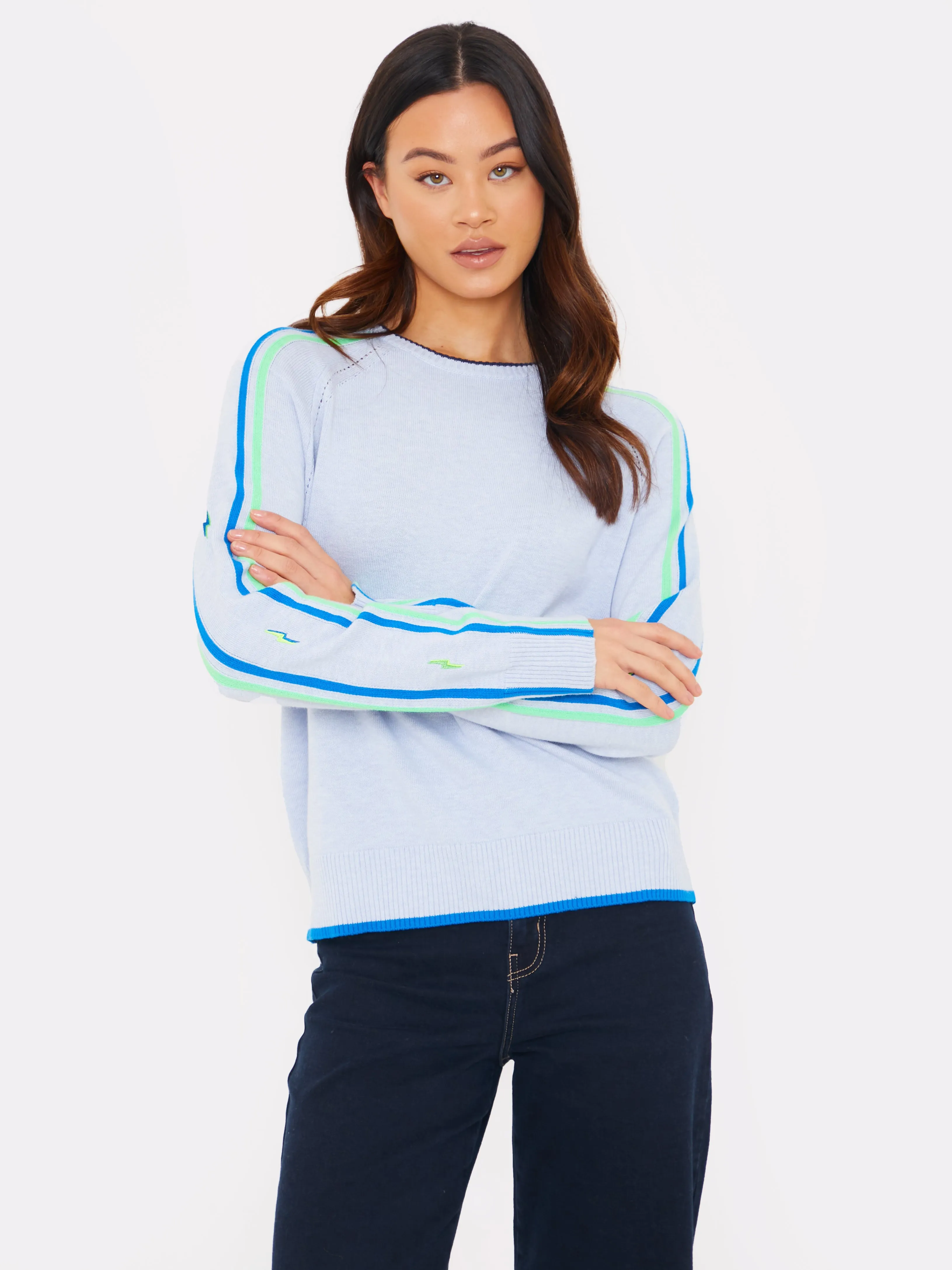 Bolt Sleeve Detail Crew Neck