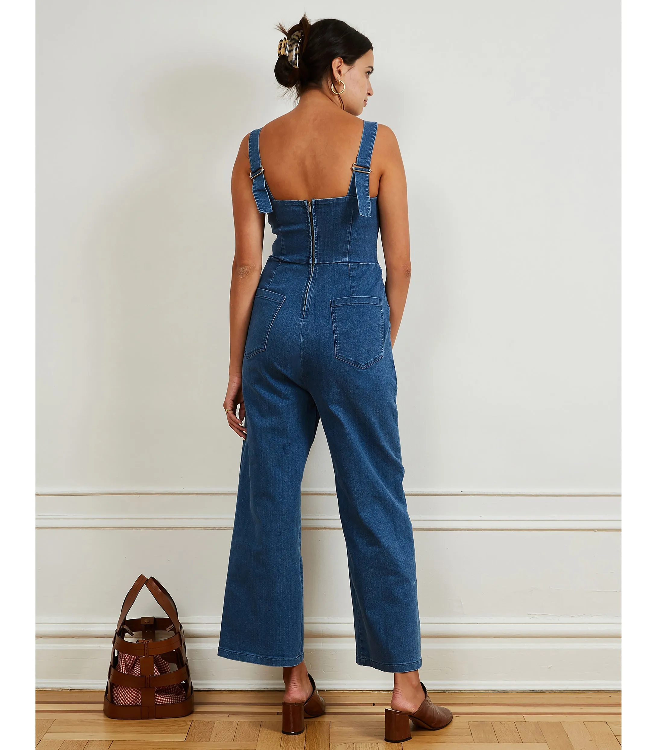 Brenda Square Neck Wide Leg Jumpsuit - Washed Indigo