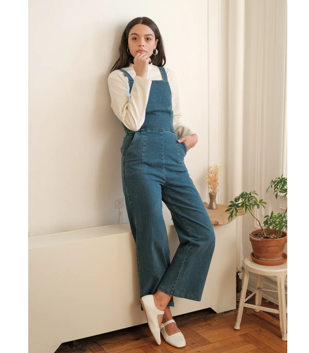 Brenda Square Neck Wide Leg Jumpsuit - Washed Indigo