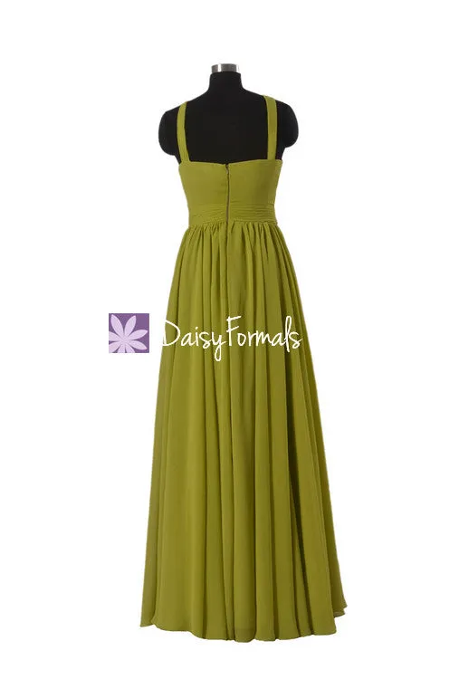 Bright Olive Chiffon Evening Gown Bridesmaid Dress Long Party Gown (BM5195L)