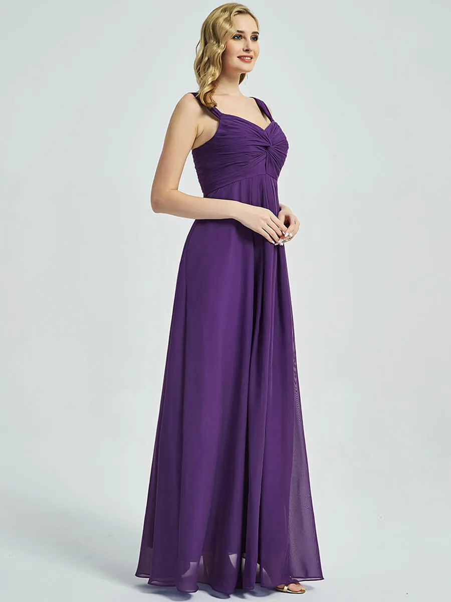 Burgundy Sweetheart Straps A-Line Maxi Chiffon Bridesmaid Dresses