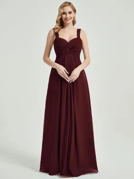 Burgundy Sweetheart Straps A-Line Maxi Chiffon Bridesmaid Dresses