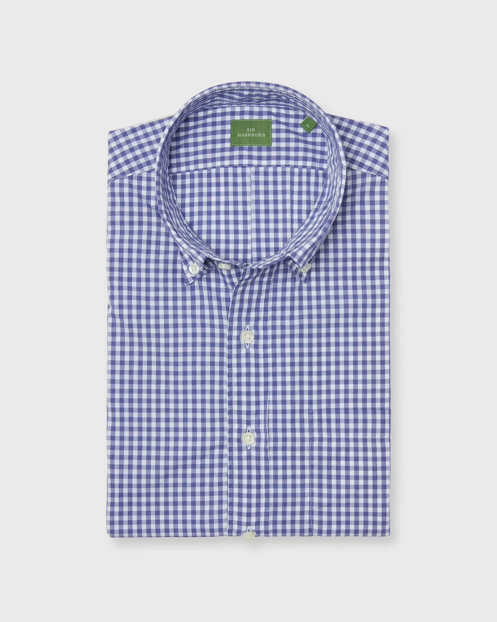 Button-Down Sport Shirt in Blue Gingham Poplin