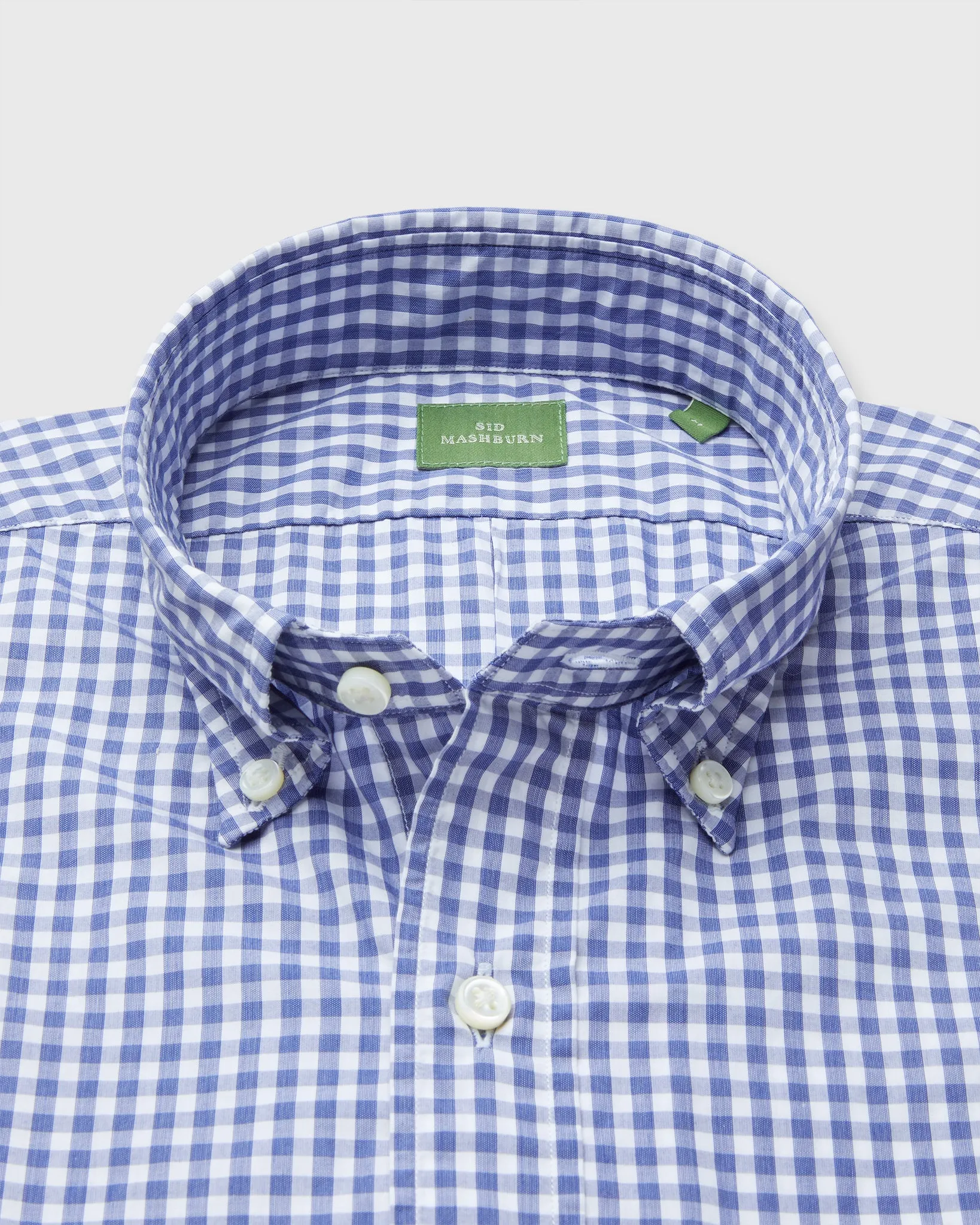 Button-Down Sport Shirt in Blue Gingham Poplin